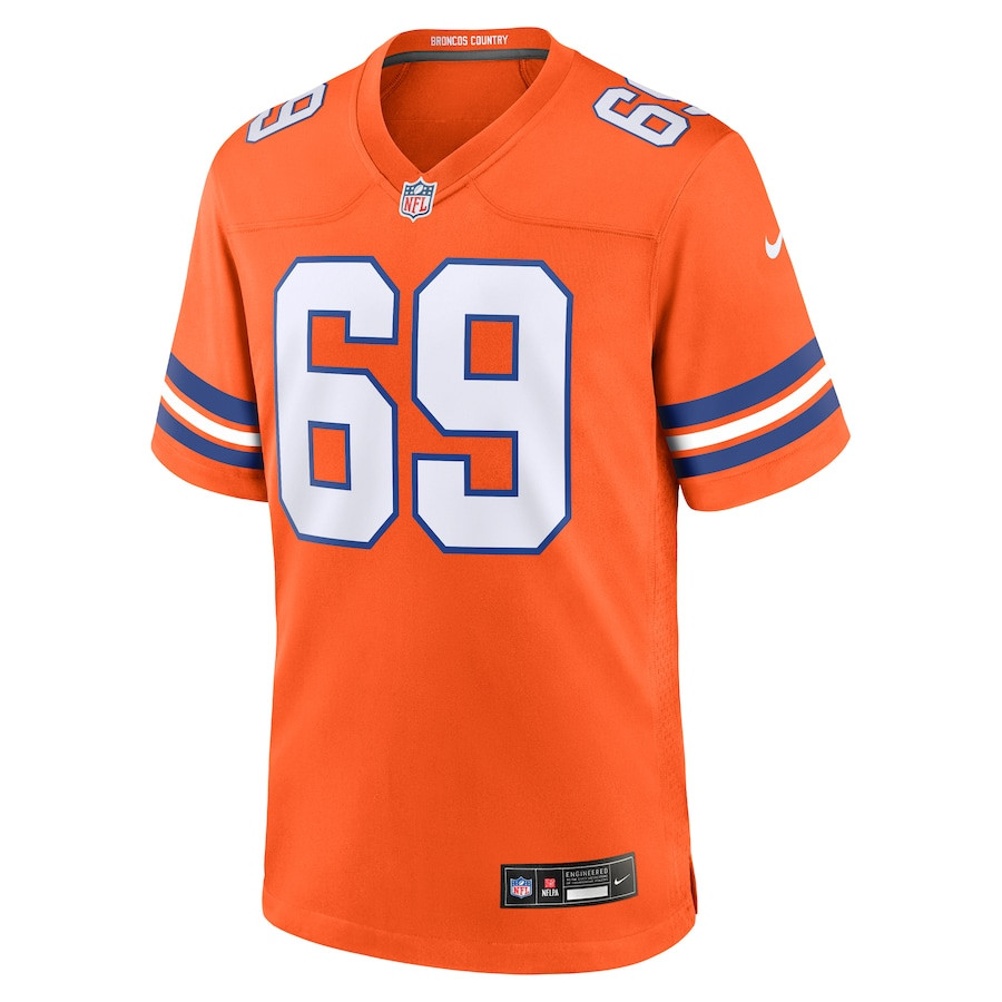 Mark Schlereth 69 Denver Broncos Mile High Collection 1977 Throwback Retired Player Game Orange NFL Jersey Men's