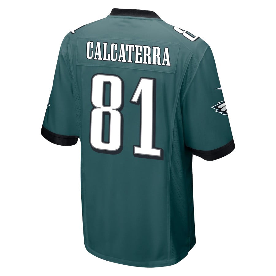 Grant Calcaterra 81 Philadelphia Eagles Super Bowl LIX Champions Patch New Orleans The Ultimate Showdown' EMBROIDERED Game Midnight Green NFL Jersey Men's