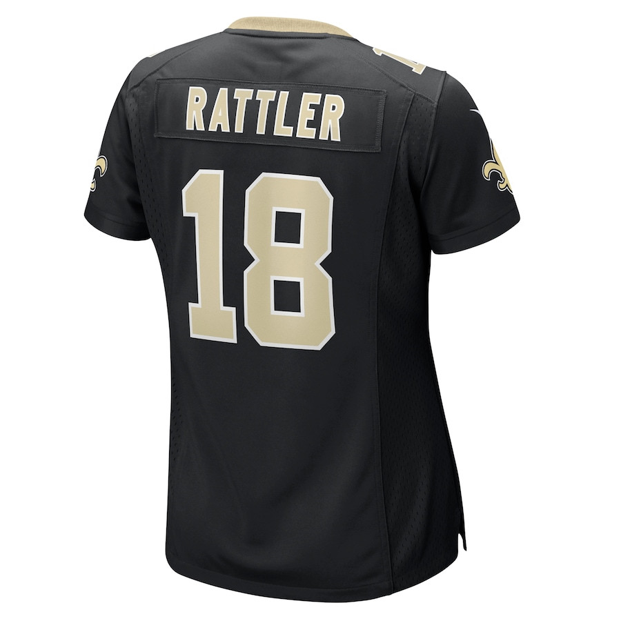 Spencer Rattler 18 New Orleans Saints Game Black NFL Jersey Women's