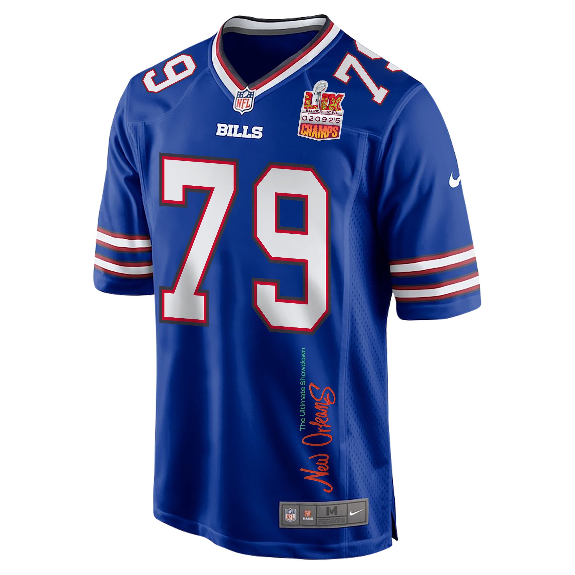 Spencer Brown 79 Buffalo Bills Super Bowl LIX Champions Patch New Orleans The Ultimate Showdown' EMBROIDERED Game Royal NFL Jersey Men's