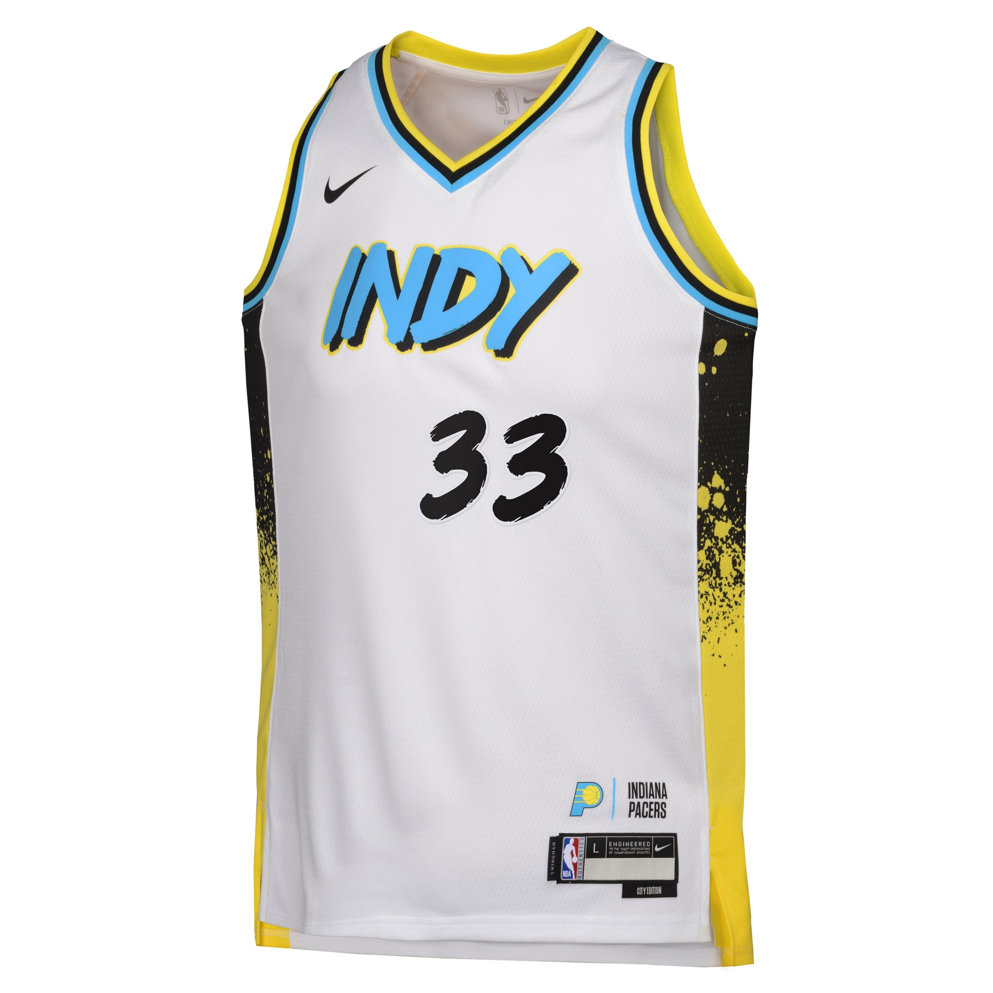 Camiseta City Edition Swingman de los Indiana Pacers 2024 Blanco Myles Turner Juvenil NBA Jersey Men's