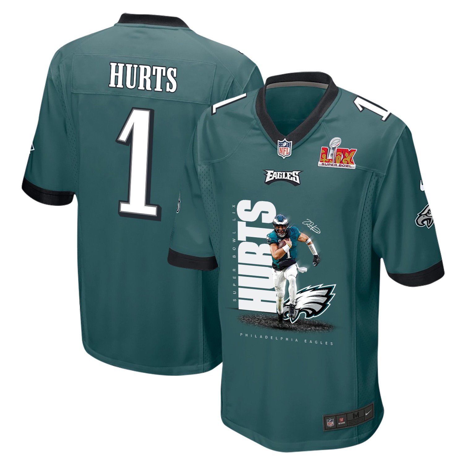 Jalen Hurts 1 Philadelphia Eagles Hurts So Good' Game Midnight Green NFL Jersey Men's