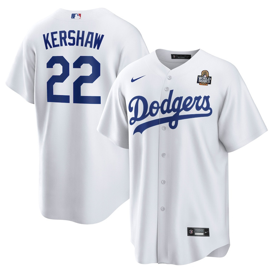 Clayton Kershaw 22 Los Angeles Dodgers 2024 World Series Home Player White MLB Jersey Men's