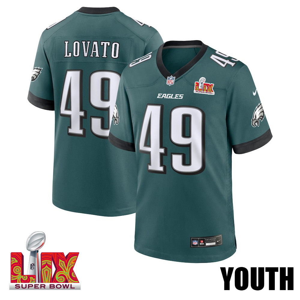 Rick Lovato #49 Philadelphia Eagles Super Bowl LIX Midnight Green NFL Jersey Youth