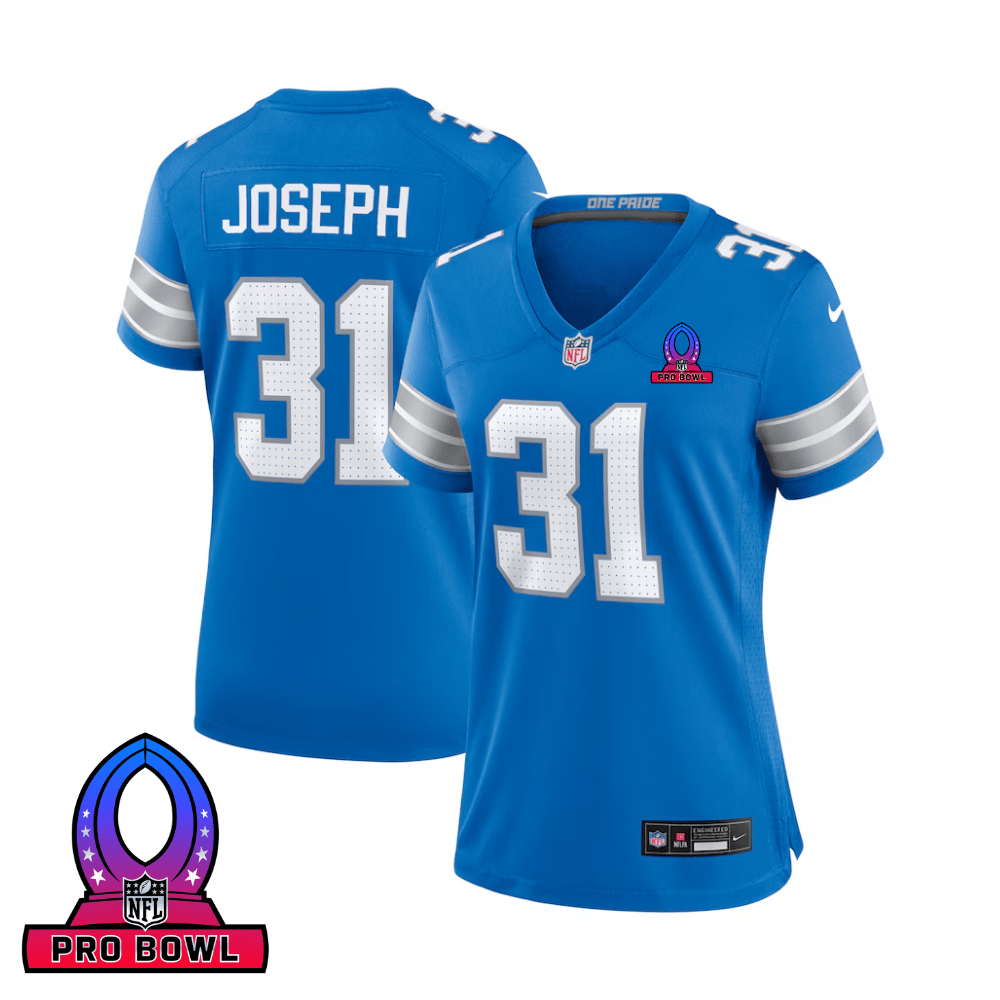 Kerby Joseph 31 Detroit Lions 2025 Pro Bowl Patch Game Blue NFL Jersey Women's