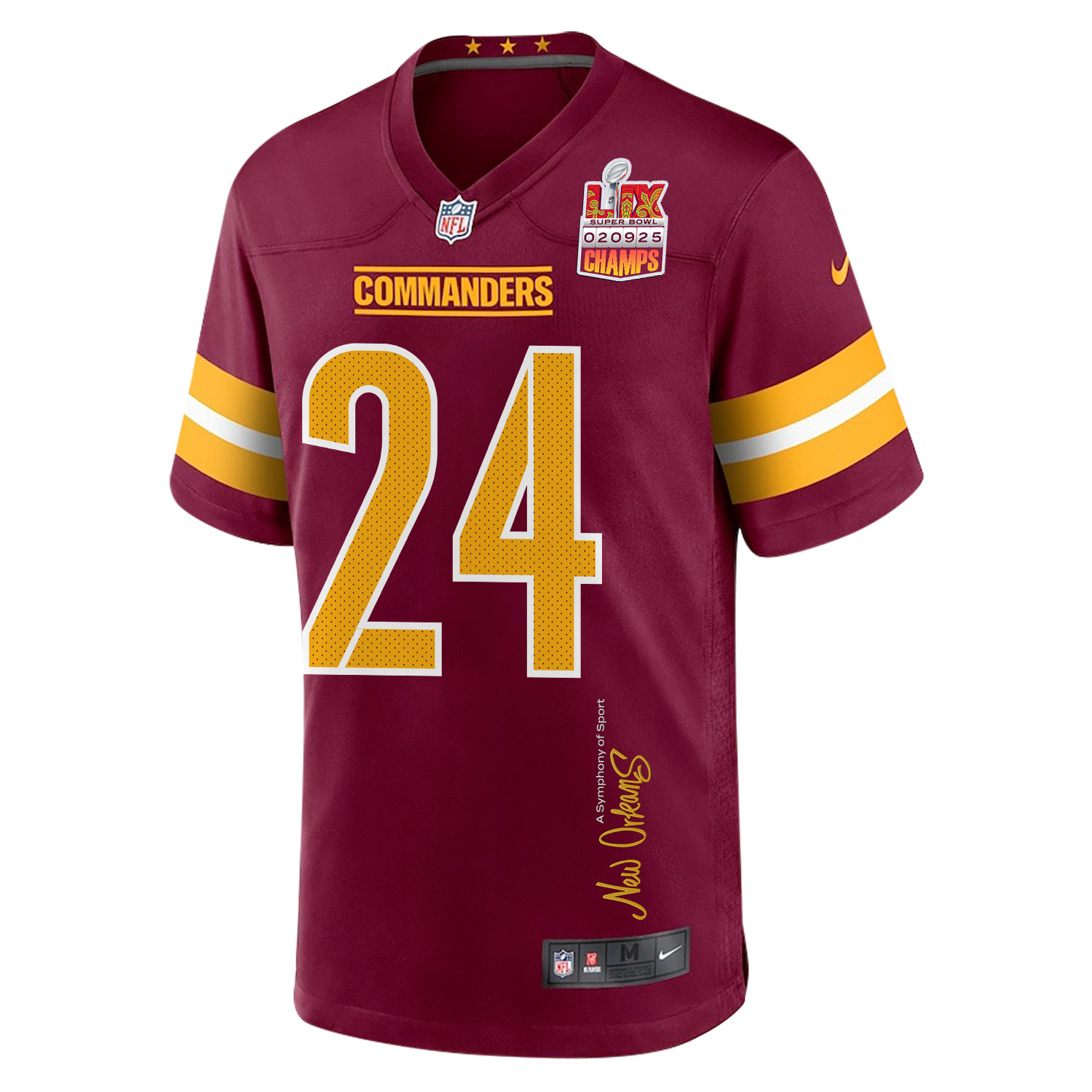 Michael Davis 24 Washington Commanders Super Bowl LIX Champions Patch New Orleans A Symphony of Sport' EMBROIDERED Game Burgundy NFL Jersey Men's