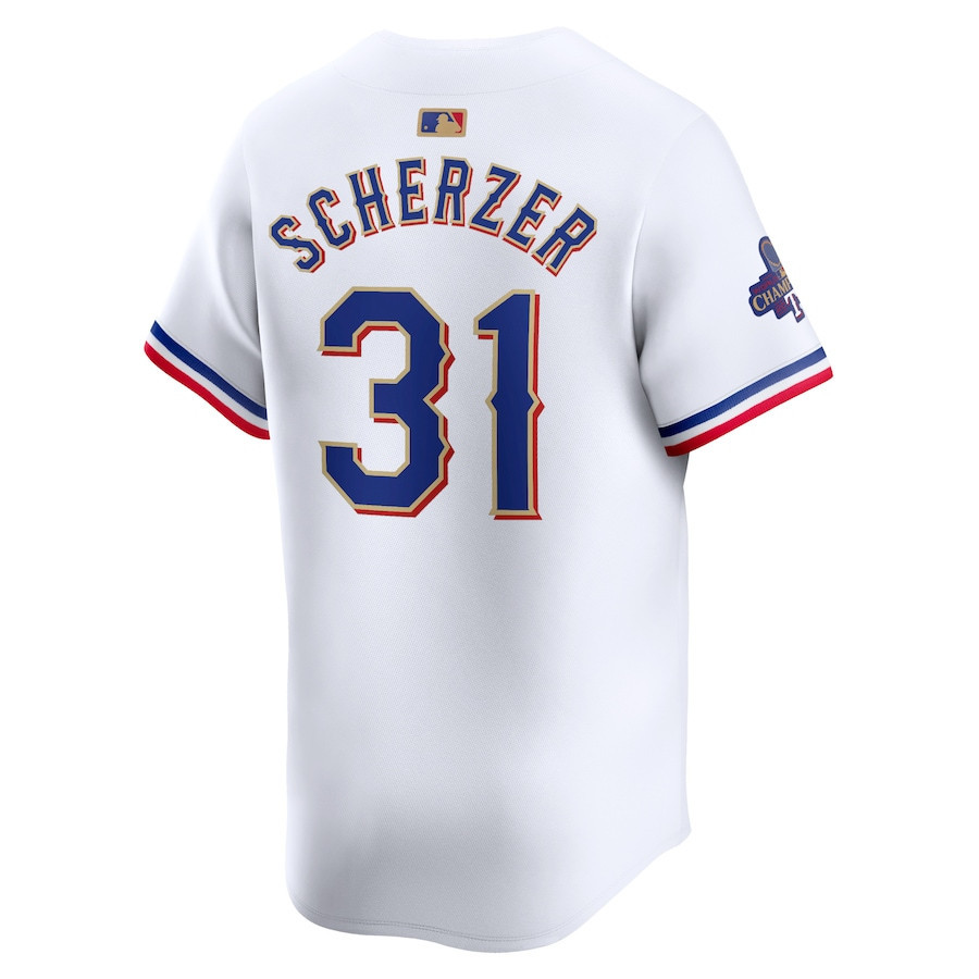 Max Scherzer 31 Texas Rangers 2024 Gold Collection Limited White MLB Jersey Men's
