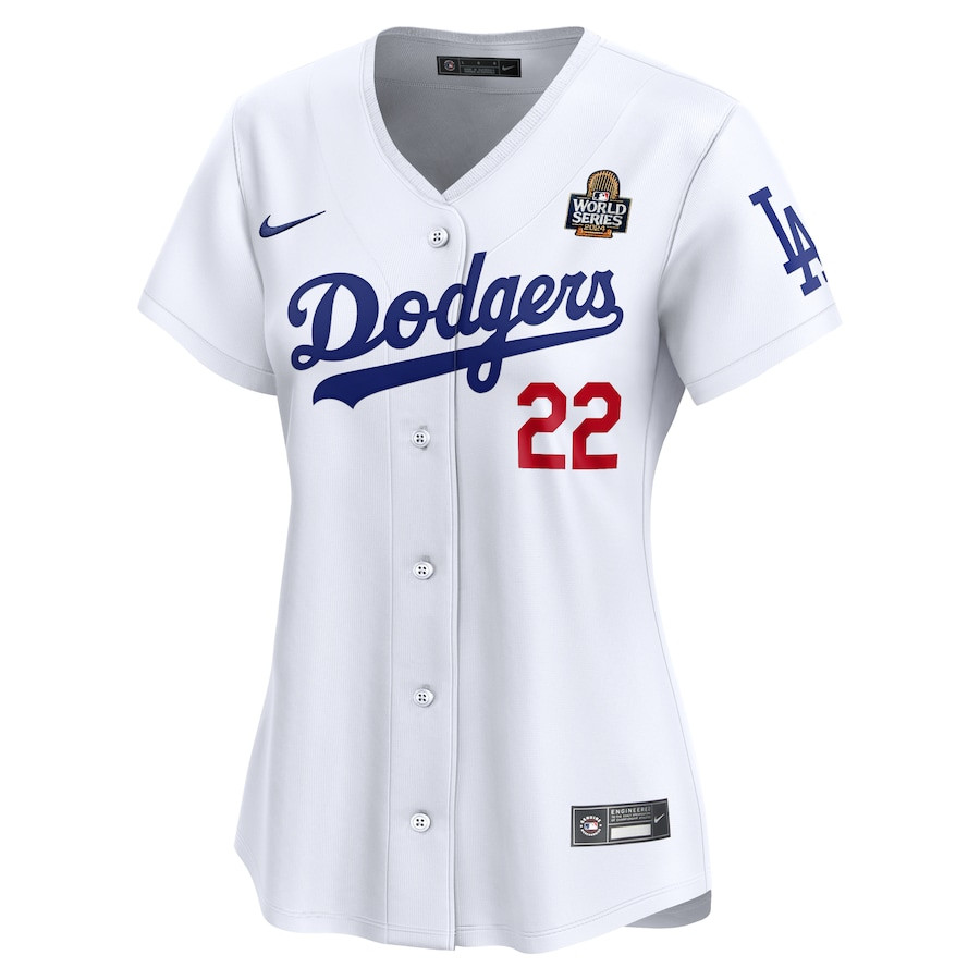 Clayton Kershaw 22 Los Angeles Dodgers 2024 World Series Limited Player White MLB Jersey Women's