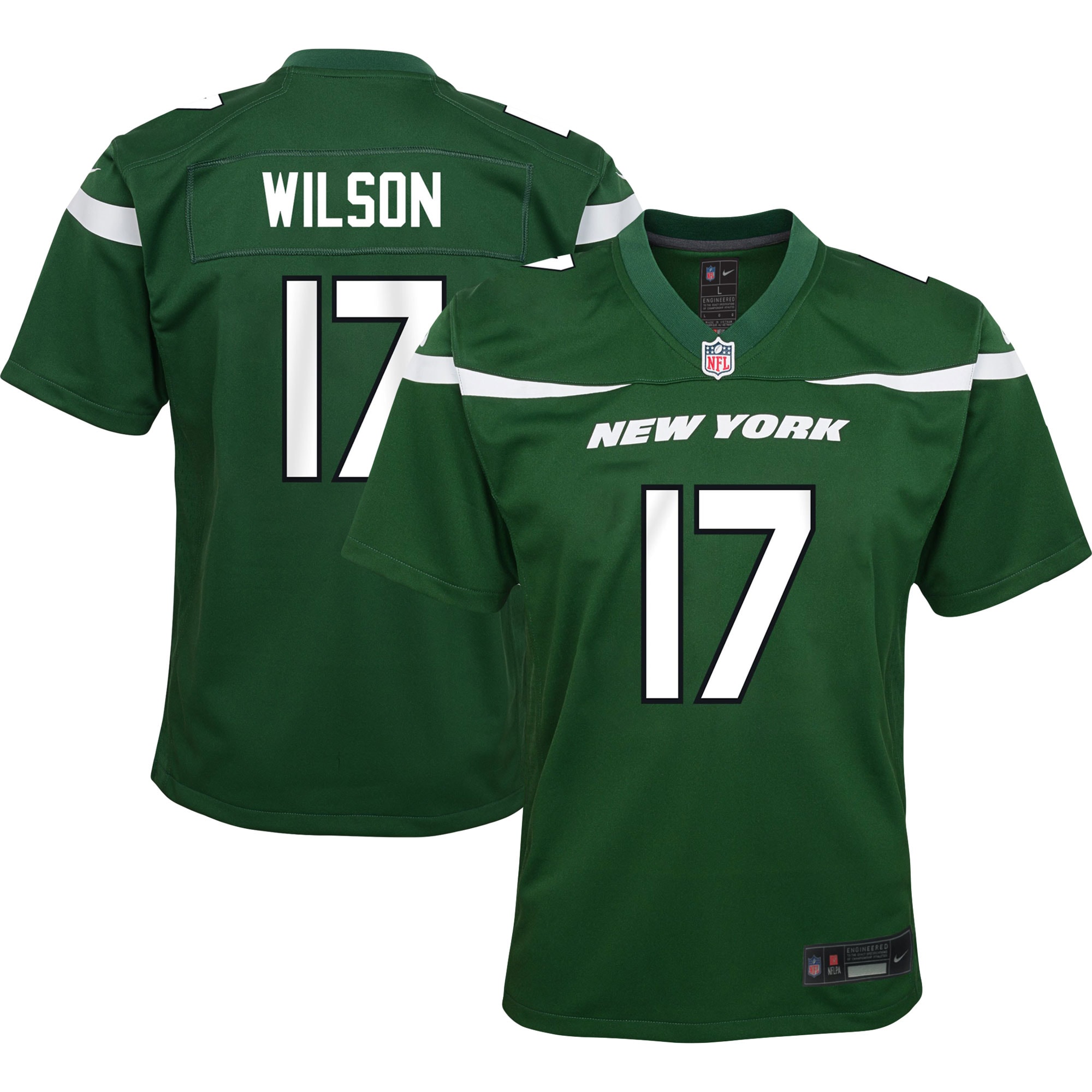 New York Jets Garrett Wilson Green Game NFL Jersey Youth