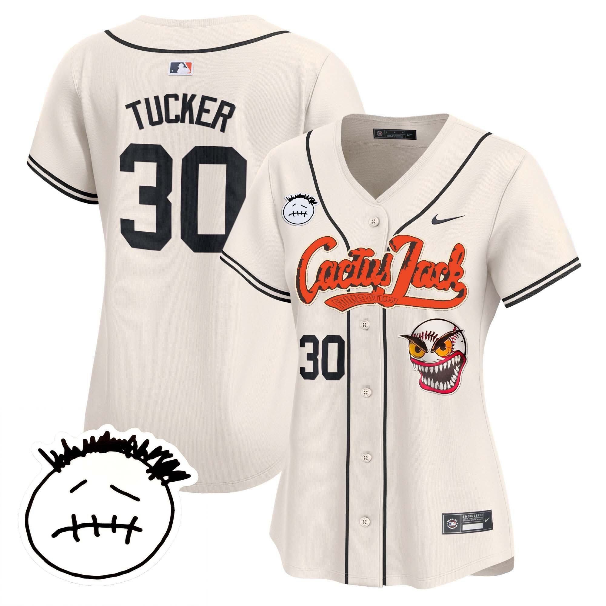 Kyle Tucker 30 Houston Astros Cactus Jack Patch V3 Cream MLB Jersey Women's