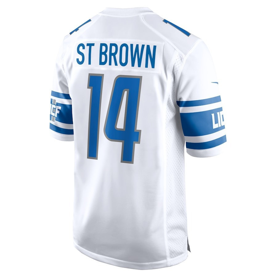 Amon-Ra St. Brown 14 Detroit Lions Sun God Game White NFL Jersey Men's