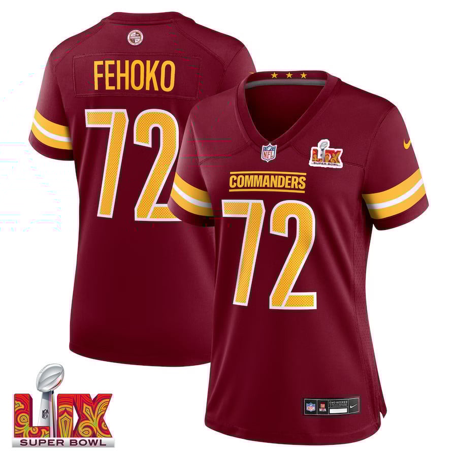 Viliami Fehoko Jr. #72 Washington Commanders Super Bowl LIX Burgundy NFL Jersey Women's