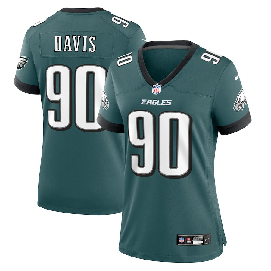 Jordan Davis 90 Philadelphia Eagles Team Game Midnight Green NFL Jersey Women's