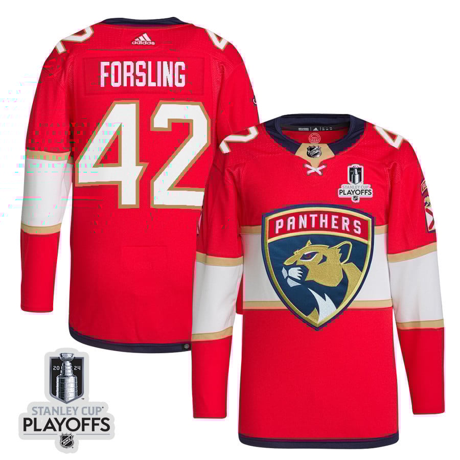 Gustav Forsling 42 Florida Panthers 2024 Playoffs Patch Home Red NHL Jersey Men's