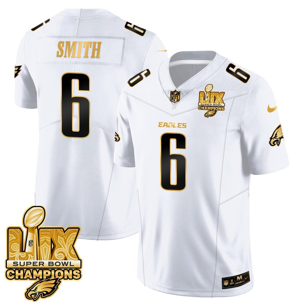 DeVonta Smith 6 Philadelphia Eagles Super Bowl LIX Champions Gold Vapor Limited White Gold NFL Jersey Men's