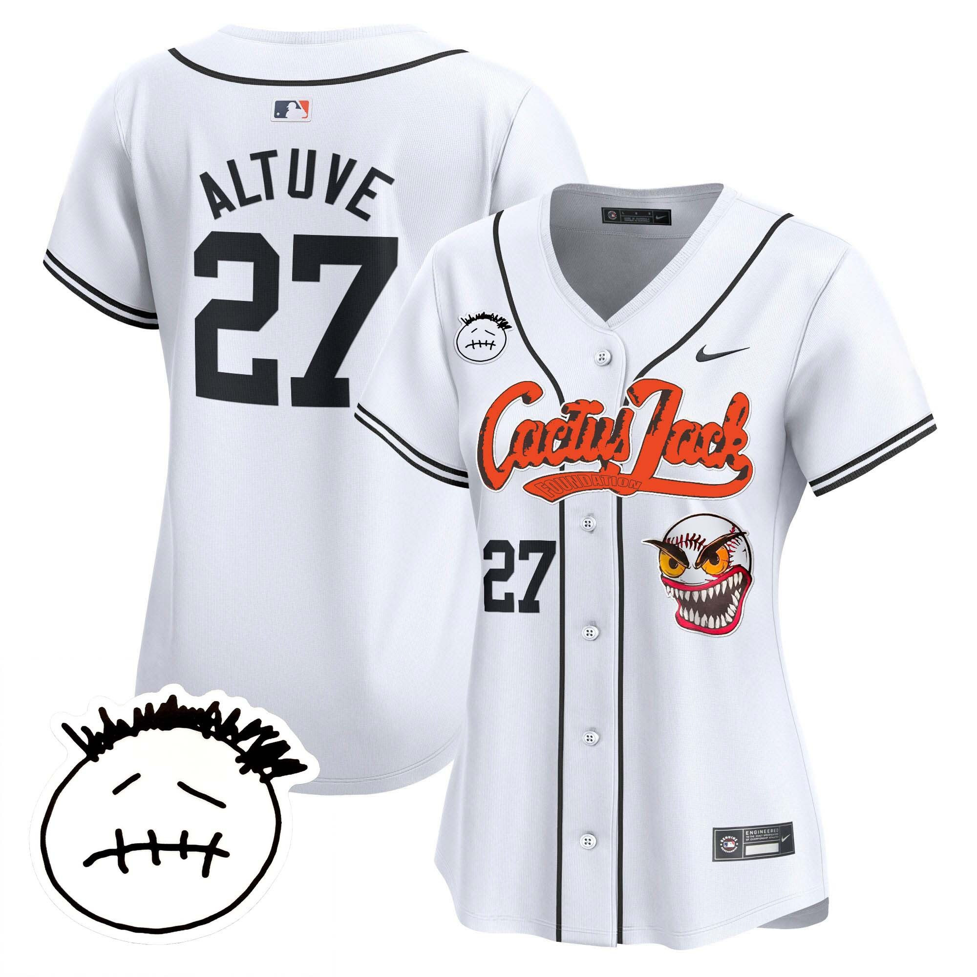 Jose Altuve 27 Houston Astros Cactus Jack Patch V3 White MLB Jersey Women's