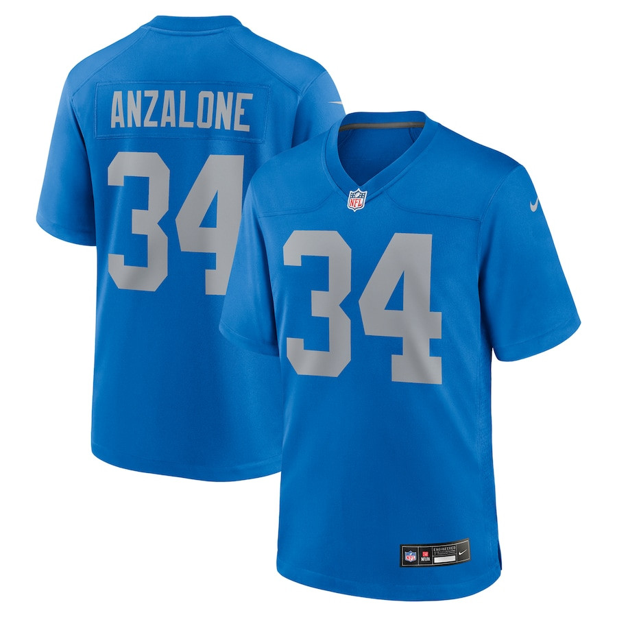 Alex Anzalone 34 Detroit Lions Alternate Game Blue NFL Jersey Men's