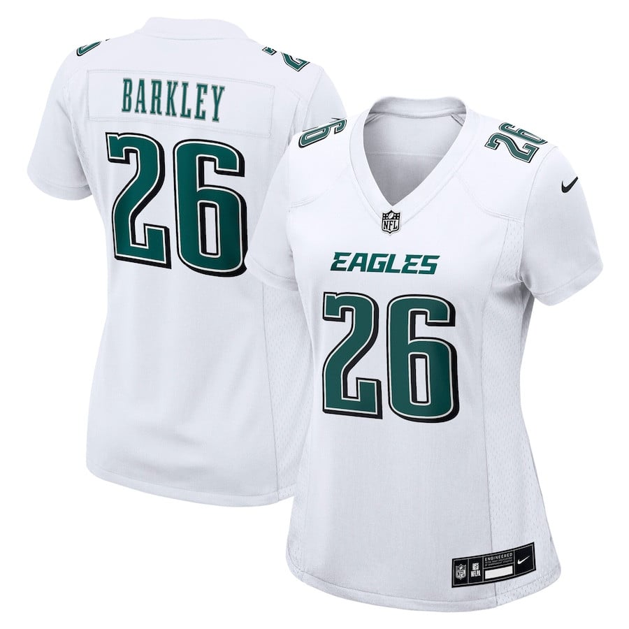 Saquon Barkley 26 Philadelphia Eagles Fashion Game Tundra White NFL Jersey Women's