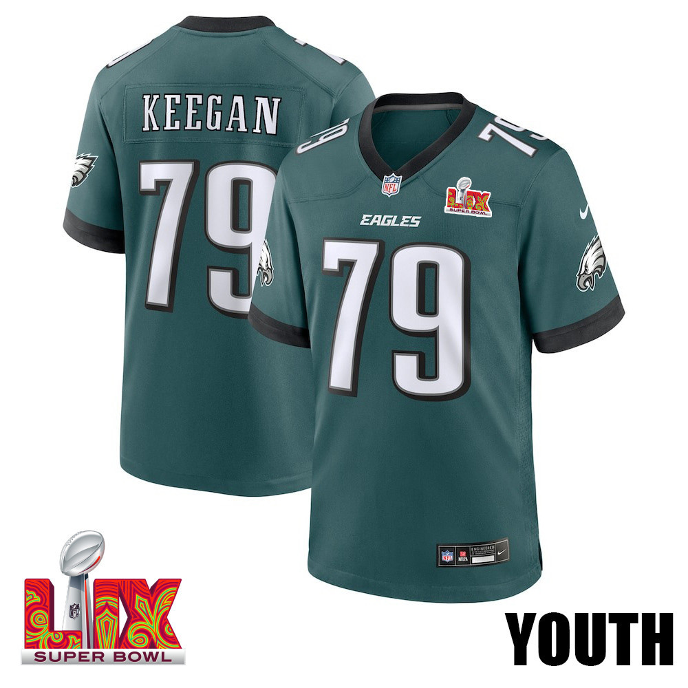 Trevor Keegan #79 Philadelphia Eagles Super Bowl LIX Midnight Green NFL Jersey Youth