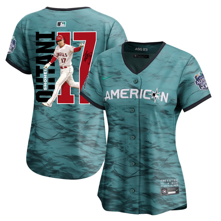 Shohei Ohtani 17 Los Angeles Angels Signed Run 2023 All Star Game Limited Player Teal MLB Jersey Women's