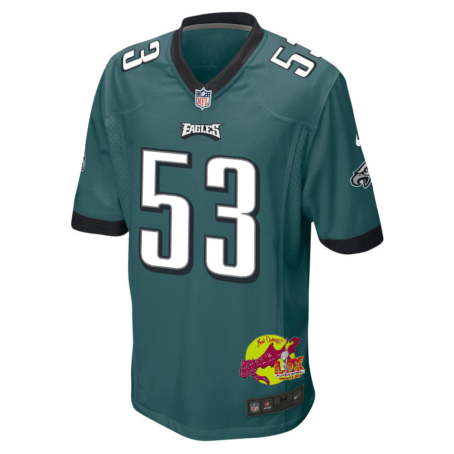 Zack Baun 53 Philadelphia Eagles Super Bowl LIX New Orleans Patch Game Midnight Green NFL Jersey Men's