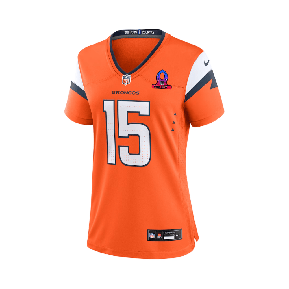 Nik Bonitto 15 Denver Broncos 2025 Pro Bowl Patch Game Orange NFL Jersey Women's