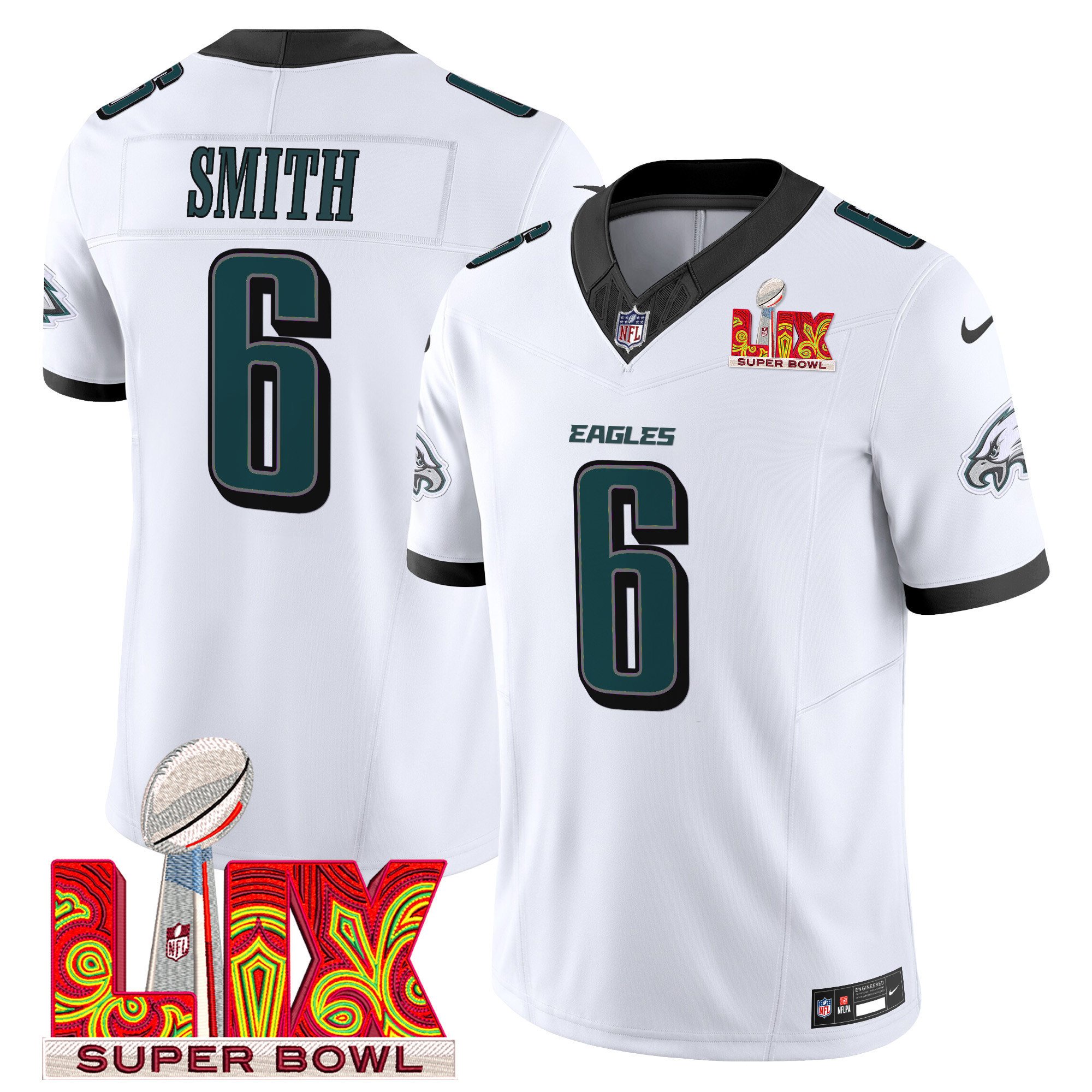 DeVonta Smith 6 Philadelphia Eagles Super Bowl Champions LIX Patch Vapor Limited White NFL Jersey Men's