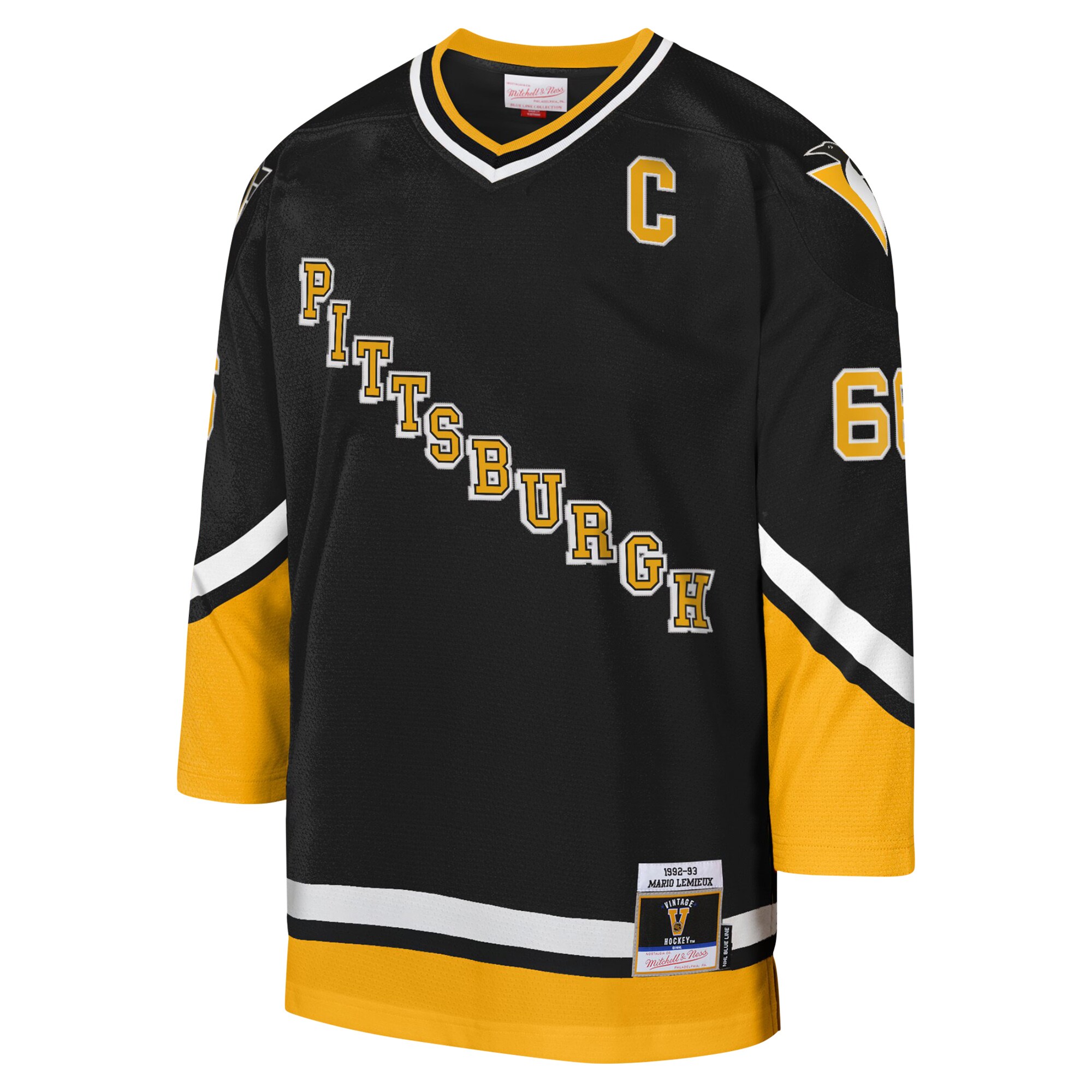 Pittsburgh Penguins Mario Lemieux Mitchell Ness Black 1992-93 Blue Line Captain Patch Player NHL Jersey Youth