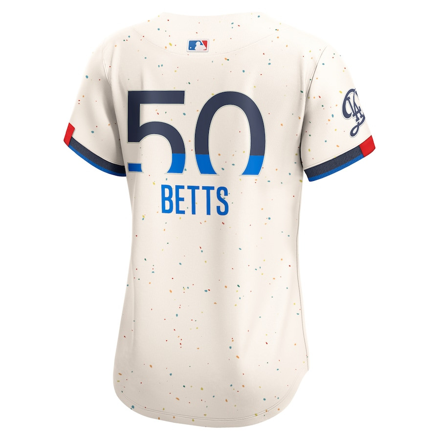 Mookie Betts 50 Los Angeles Dodgers 2024 World Series Champions City Connect Limited Player Cream MLB Jersey Women's