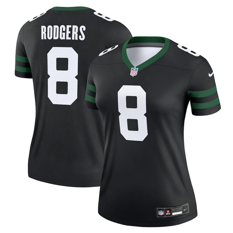 Aaron Rodgers 8 New York Jets Alternate Legend, Legacy Black NFL Jersey Women's