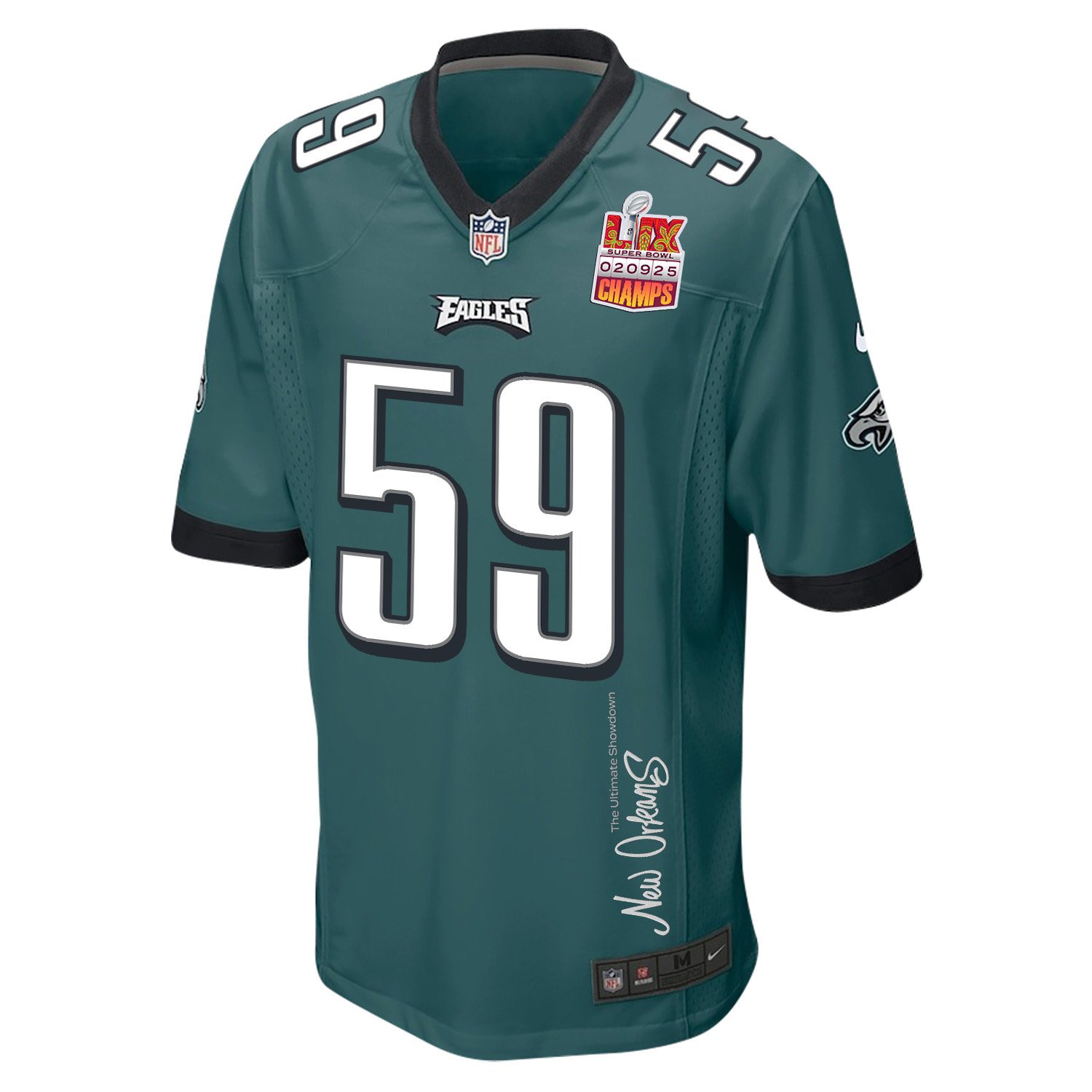 Thomas Booker IV 59 Philadelphia Eagles Super Bowl LIX Champions Patch New Orleans The Ultimate Showdown' EMBROIDERED Game Midnight Green NFL Jersey Men's