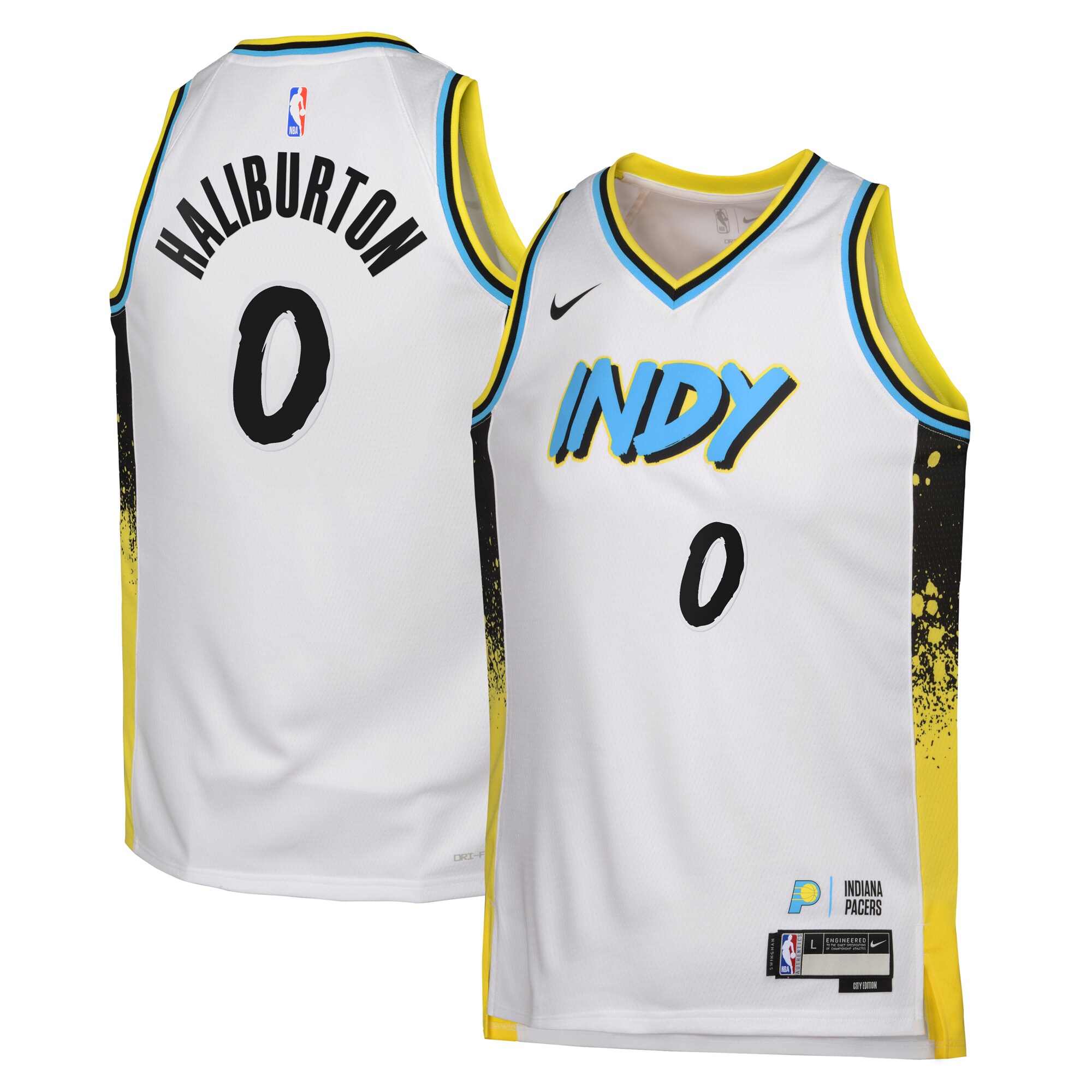Camiseta City Edition Swingman de los Indiana Pacers 2024 Blanco Tyrese Haliburton Juvenil NBA Jersey Men's