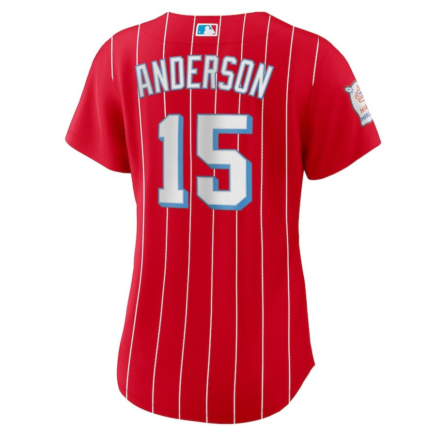 Brian Anderson 15 Miami Marlins City Connect Player Red MLB Jersey Women's