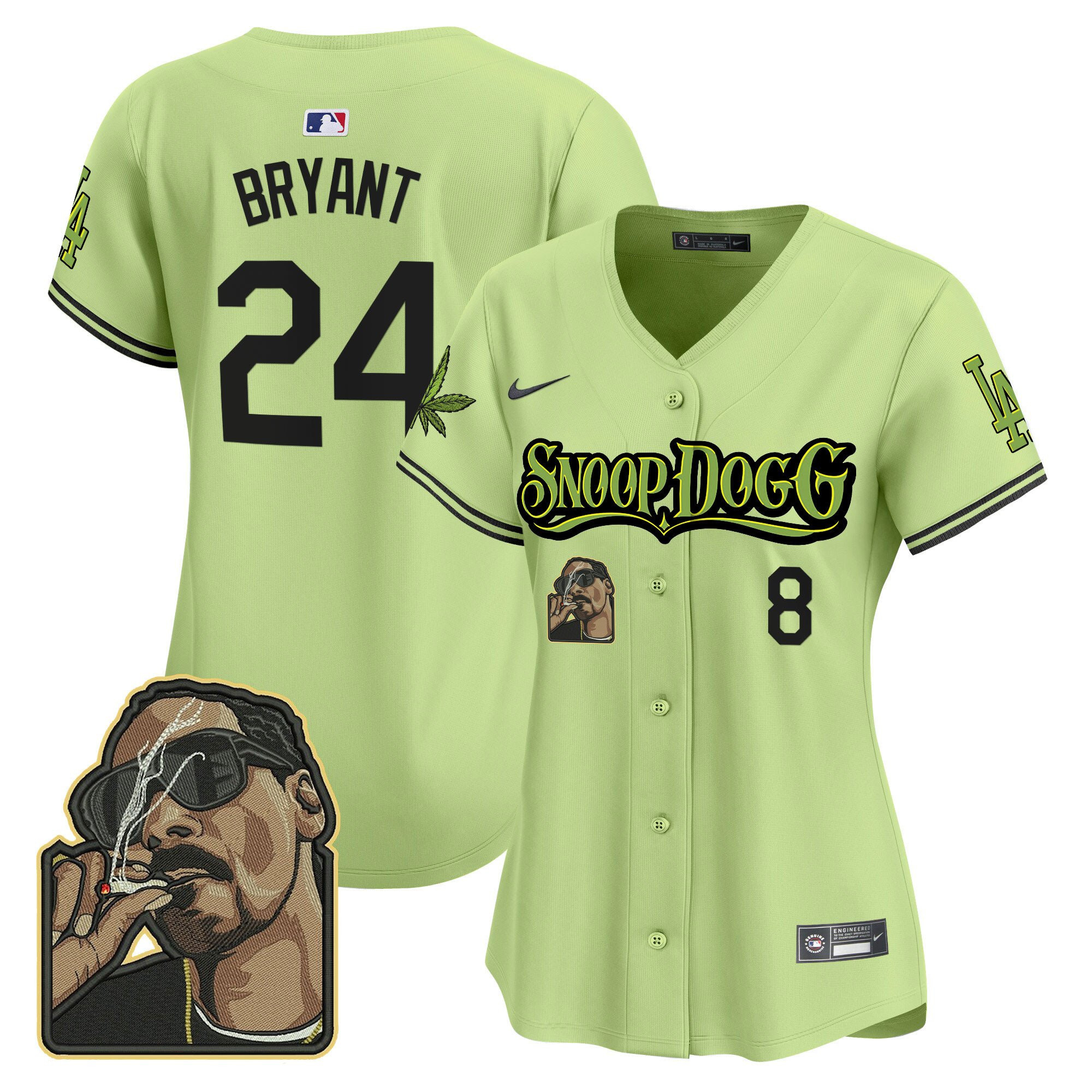Kobe Bryant 24 Los Angeles Dodgers Snoop Dogg Light Green MLB Jersey Women's
