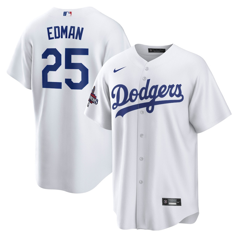 Tommy Edman 25 Los Angeles Dodgers 2024 World Series Champions Home Player White MLB Jersey Men's