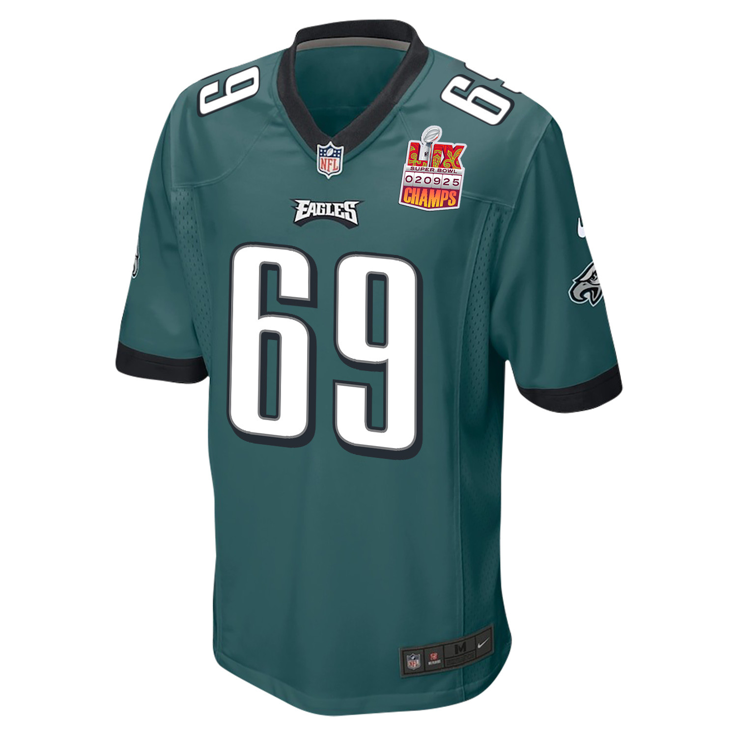 Landon Dickerson 69 Philadelphia Eagles Super Bowl LIX Champions Patch Game Midnight Green NFL Jersey Men's