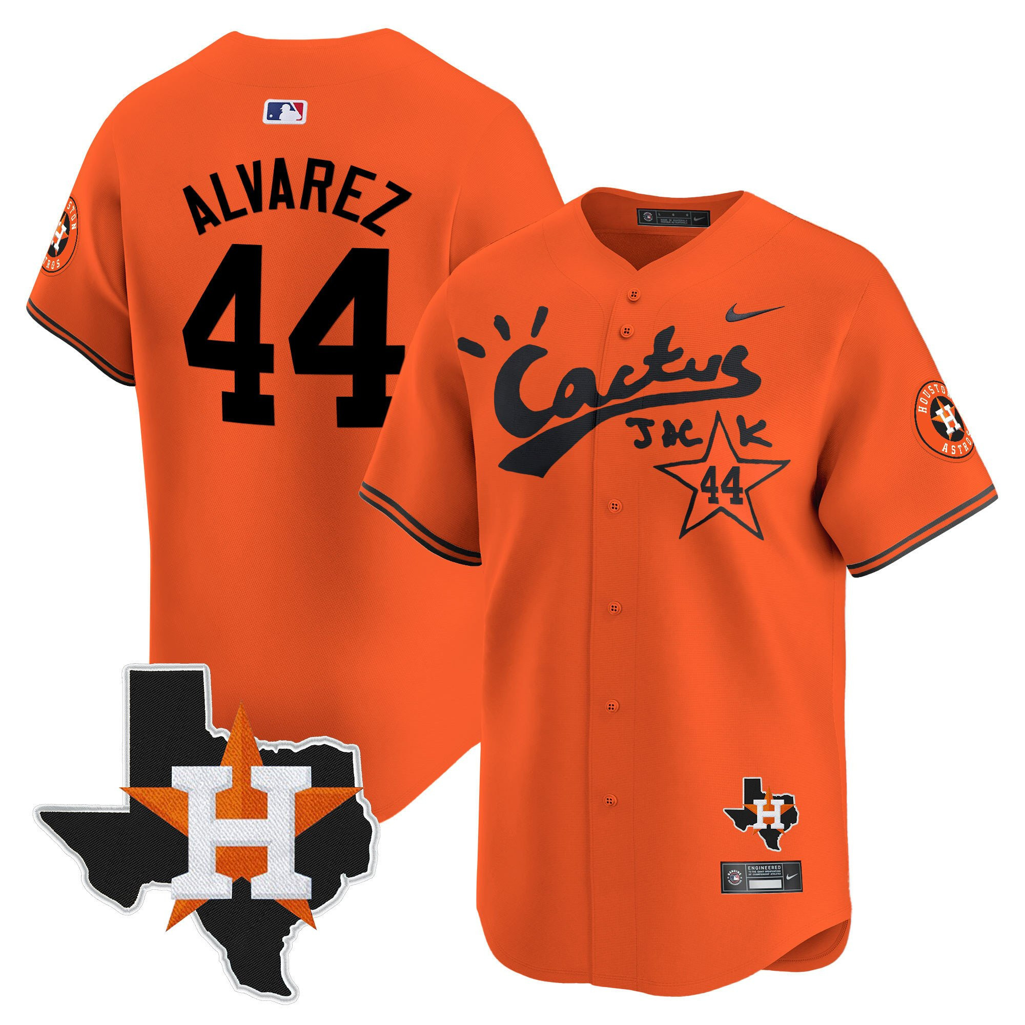 Yordan Alvarez 44 Houston Astros Cactus Jack Houston Patch Orange Limited Men MLB Jersey Men's