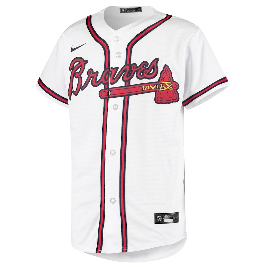 Ronald Acu?a Jr. 13 Atlanta Braves Signed Posture 2023 Home Player White Red MLB Jersey Youth