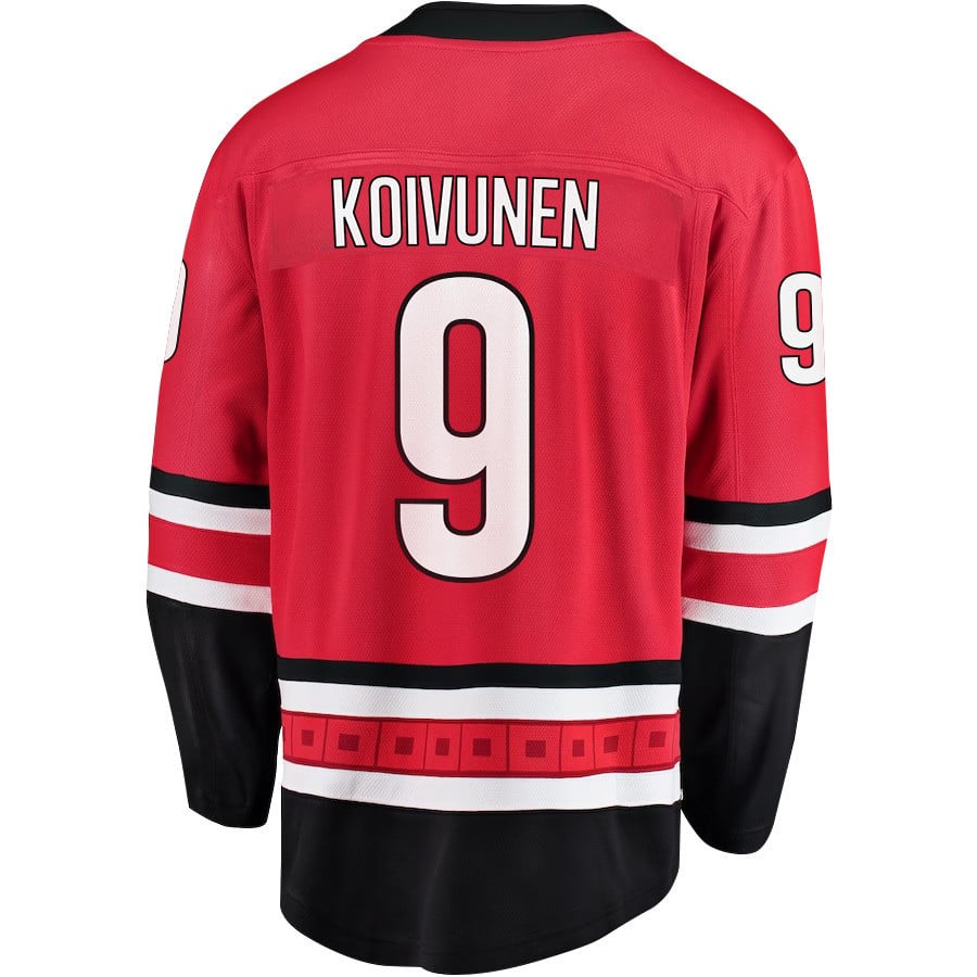 Ville Koivunen 9 Carolina Hurricanes Stanley Cup 2023 Playoffs Patch Home Breakaway Red NHL Jersey Men's