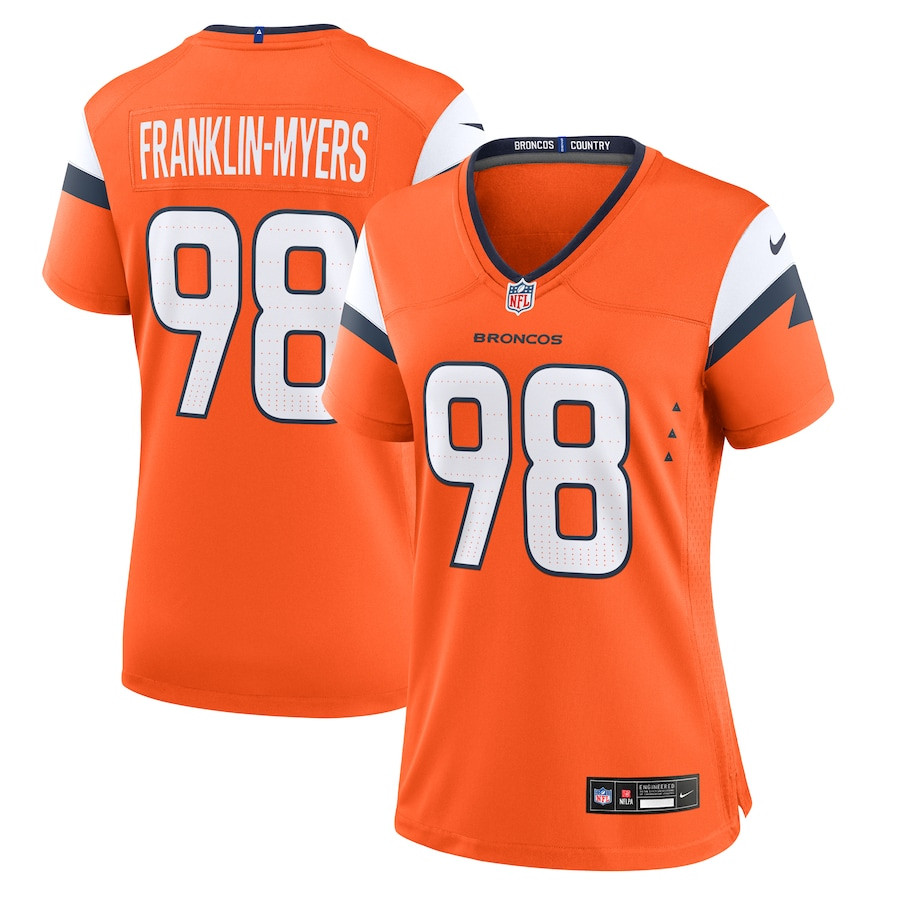 John Franklin-Myers 98 Denver Broncos Team Game Orange NFL Jersey Women's