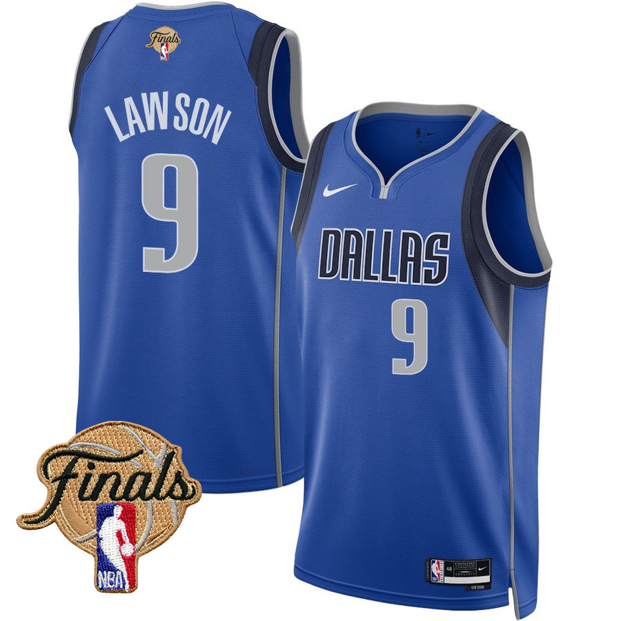 A.J. Lawson 9 Dallas Mavericks 2024 FINALS PATCH Swingman Icon Edition Blue NBA Jersey Men's