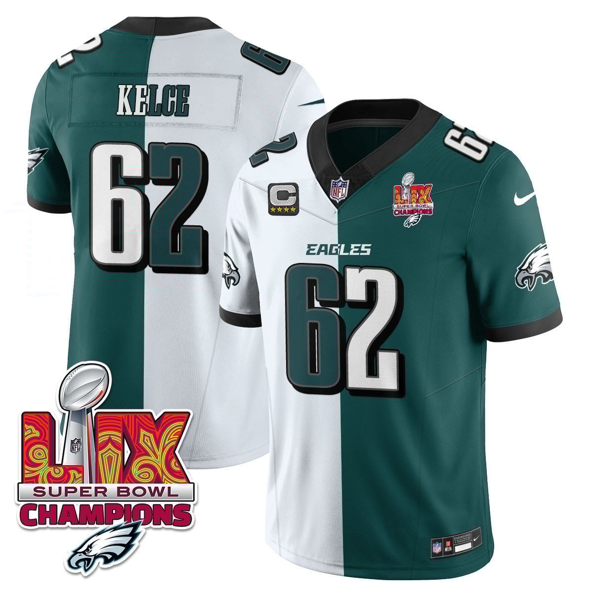 Jason Kelce 62 Philadelphia Eagles Super Bowl LIX Champions Gold Vapor Limited Split NFL Jersey Men's