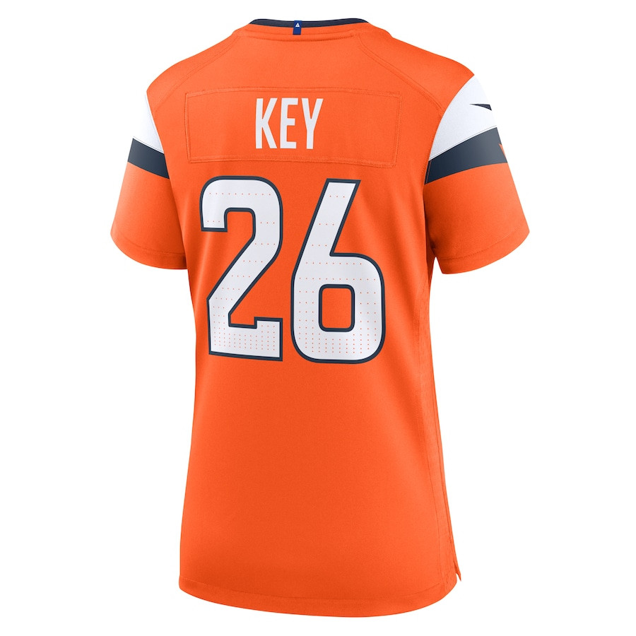Devon Key 26 Denver Broncos Team Game Orange NFL Jersey Women's