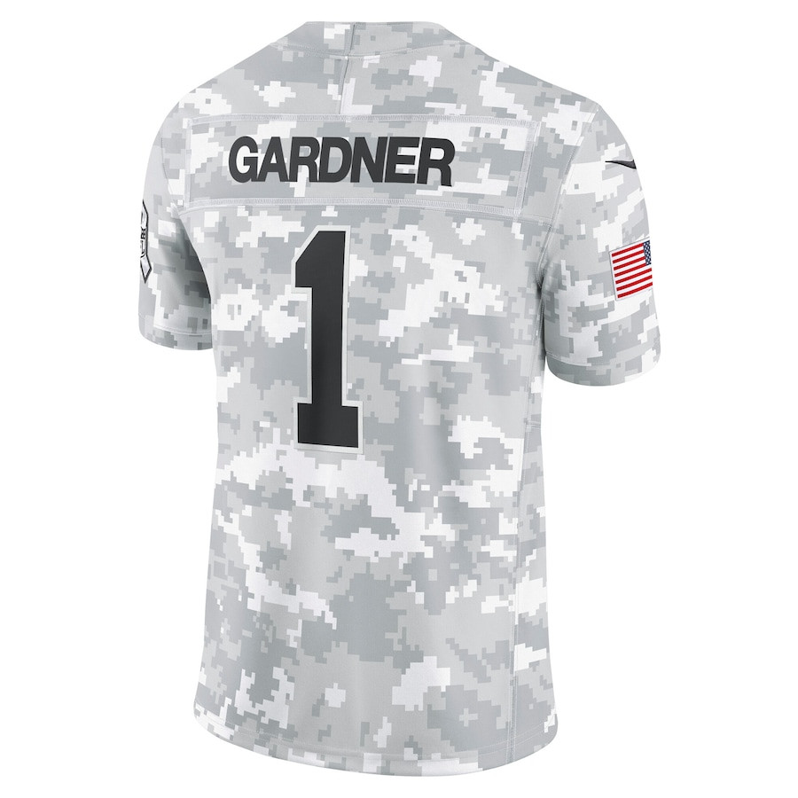 Sauce Gardner 1 New York Jets 2024 Salute to Service Limited Arctic Camo NFL Jersey Men's