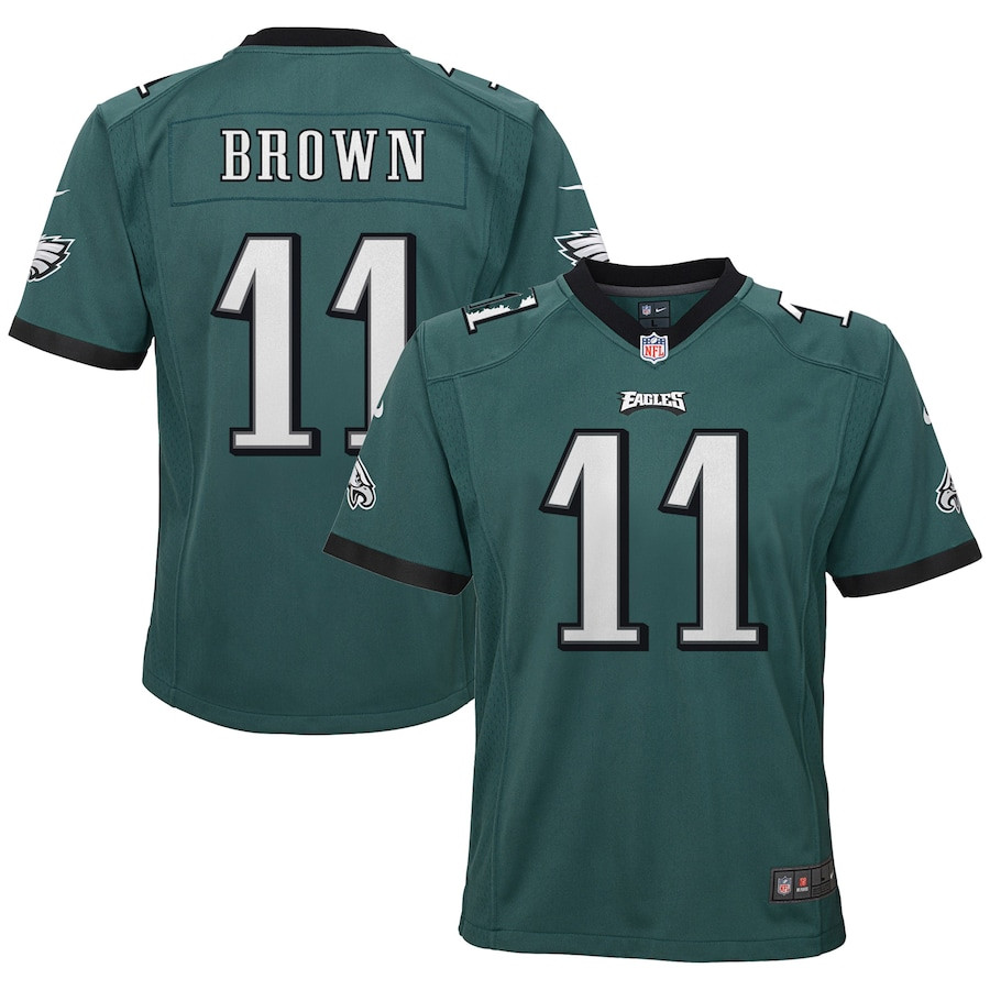 A.J. Brown 11 Philadelphia Eagles Game Green NFL Jersey Youth