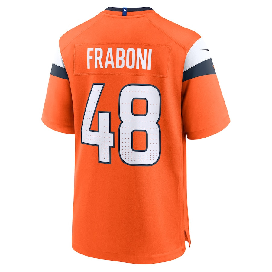 Mitchell Fraboni 48 Denver Broncos Team Game Orange NFL Jersey Men's