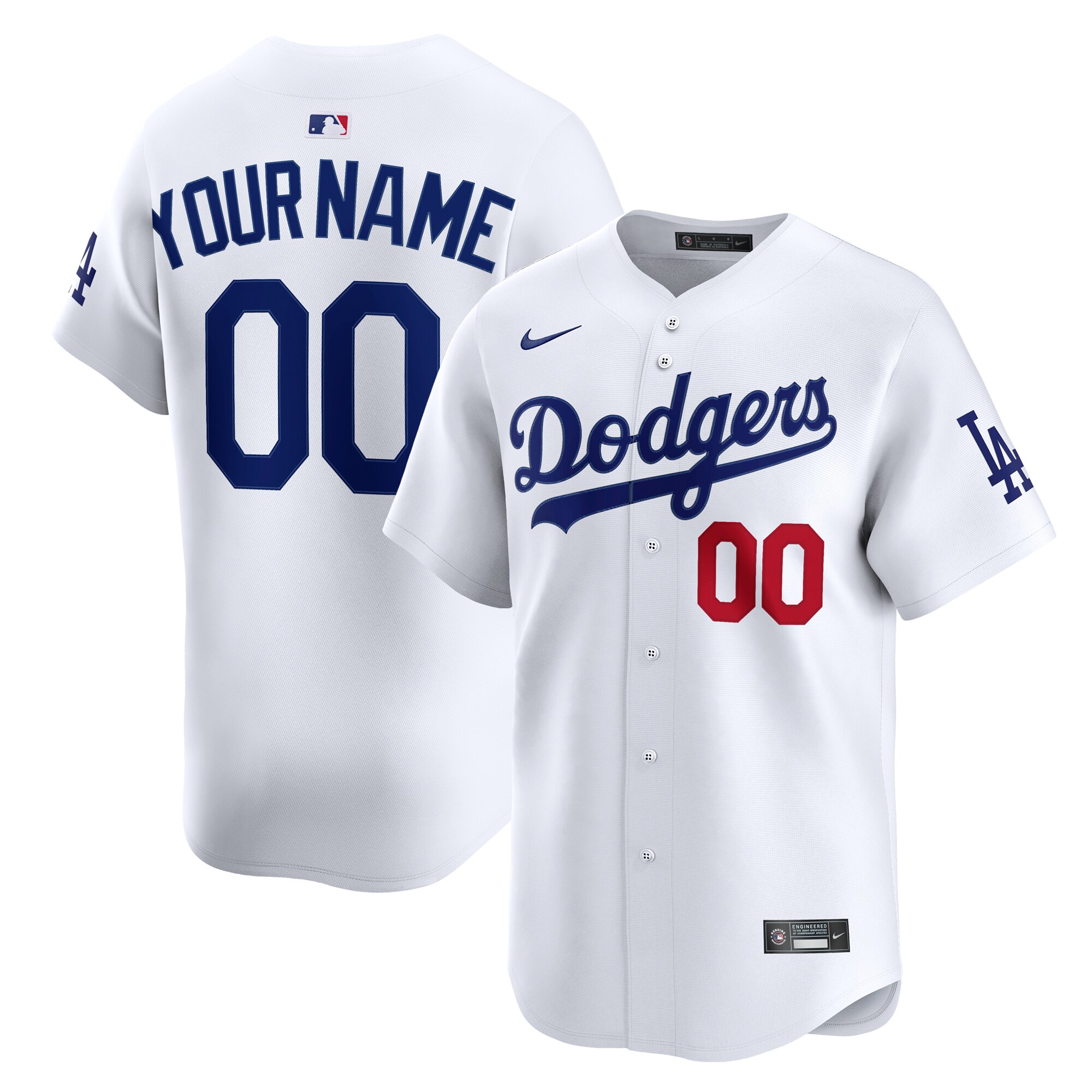Los Angeles Dodgers White Home Limited Custom MLB Jersey Men's