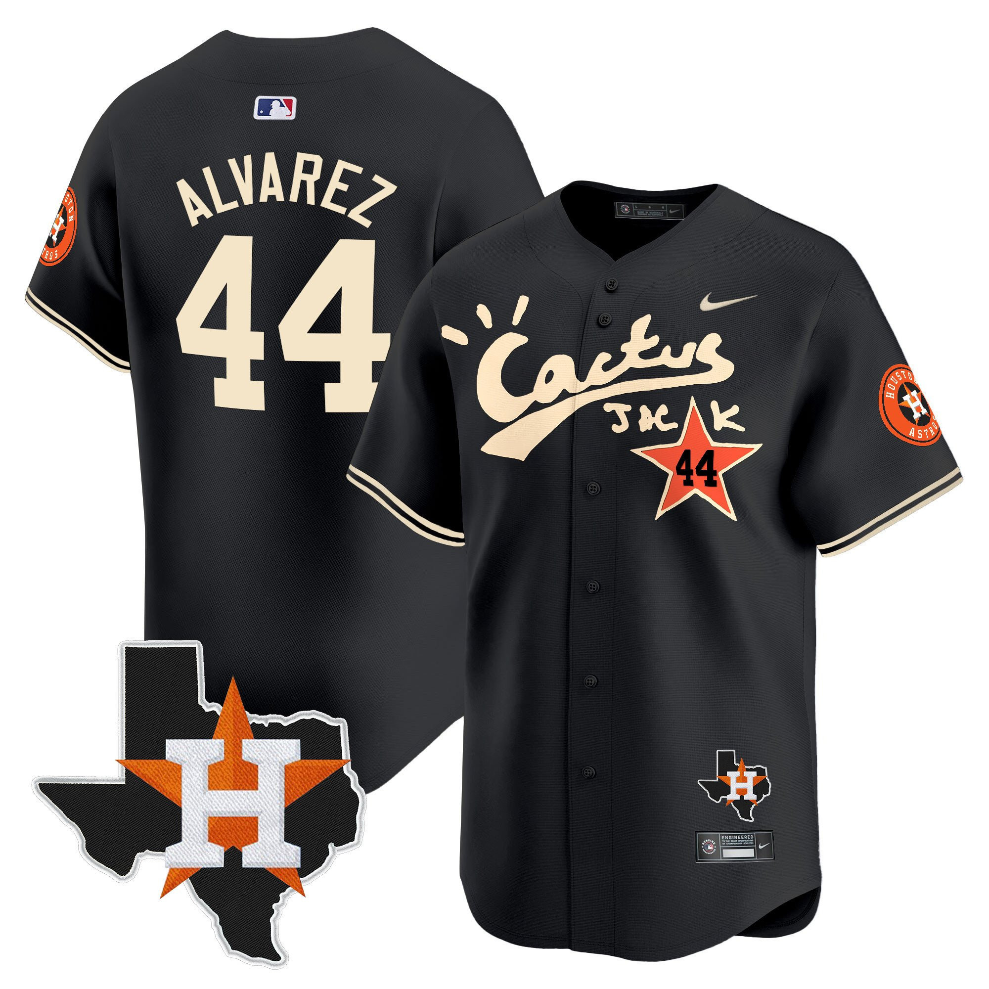 Yordan Alvarez 44 Houston Astros Cactus Jack Houston Patch Limited Black MLB Jersey Men's