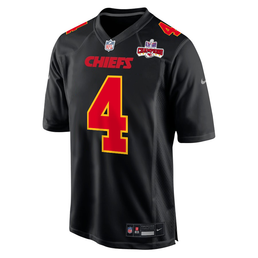 Rashee Rice 4 Kansas City Chiefs Super Bowl LVIII Champions 4 Stars Patch Fashion Game Carbon Black NFL Jersey Men's
