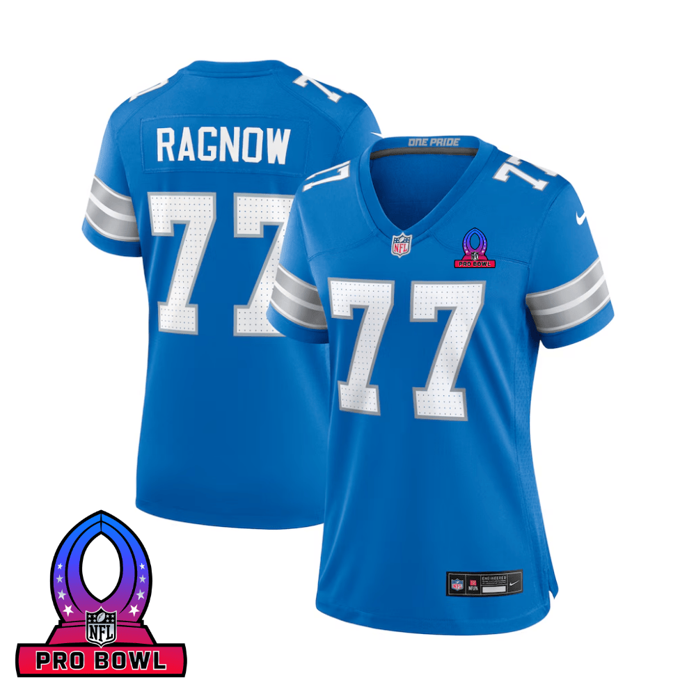 Frank Ragnow 77 Detroit Lions 2025 Pro Bowl Patch Game Blue NFL Jersey Women's
